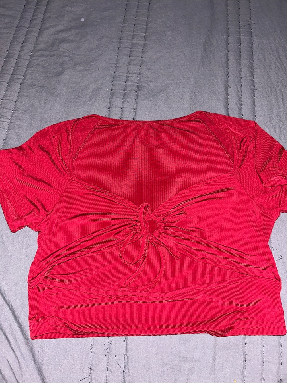 SHEIN Bright Red Tie-Front Short Sleeve Crop Top